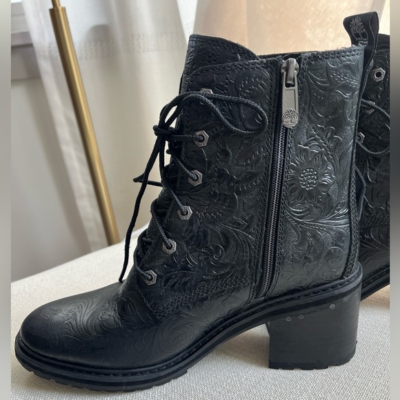 Timberland Sienna Embossed Boot Leather Lug Sole Side-Zip Whimsigoth Black 7.5 - Picture 5 of 14